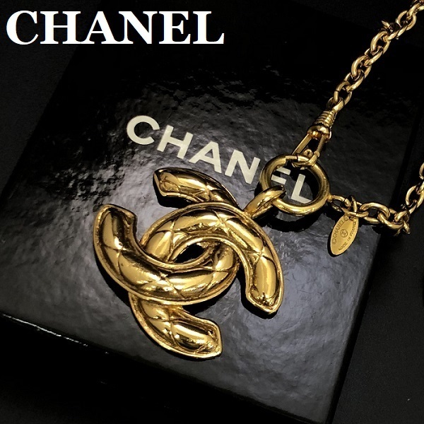 シャネル CHANEL 正規品 リバーシブル ロゴ ネックレス チャーム ゴールド