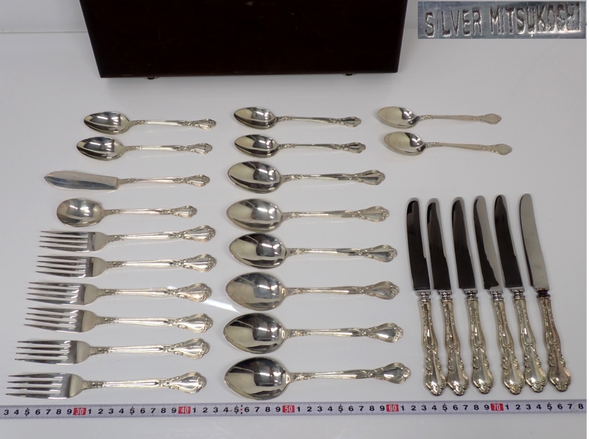 Silver950 三越刻印銀製カトラリーセット 重さ：1103g 箱付 D029Y 100