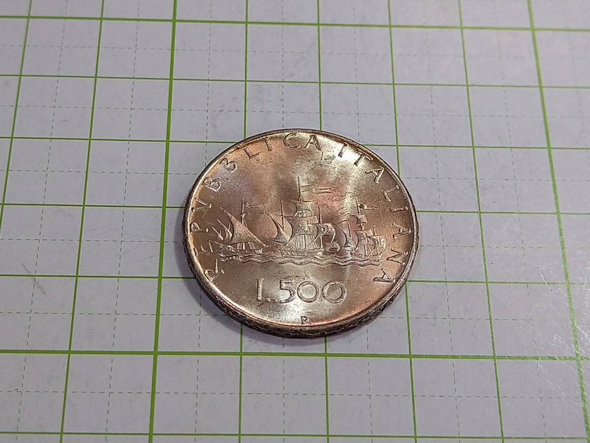 イタリア 銀貨 500リラ 0 500リラ銀貨 S・マリア号と貴婦人 NGC MS63 1966