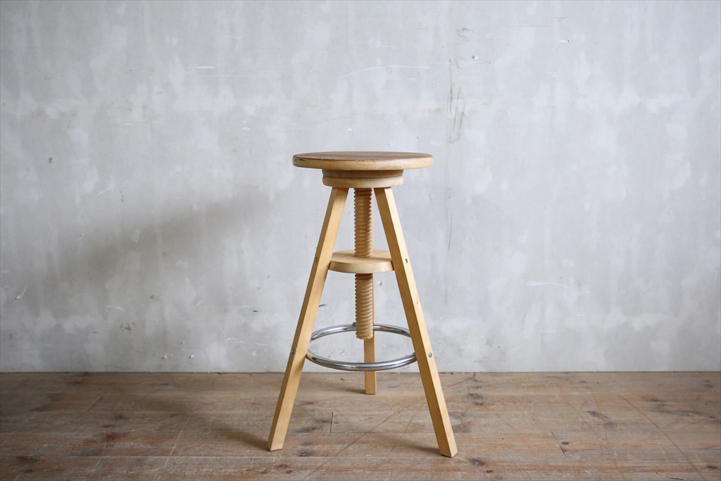 フランスアンティーク◇古木作業スツール/木製昇降イス/椅子チェア