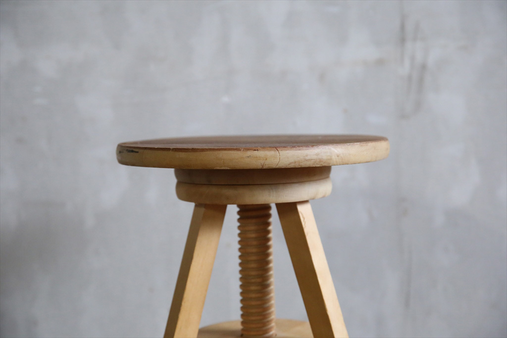 フランスアンティーク◇古木作業スツール/木製昇降イス/椅子チェア