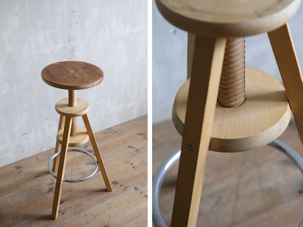 フランスアンティーク◇古木作業スツール/木製昇降イス/椅子チェア