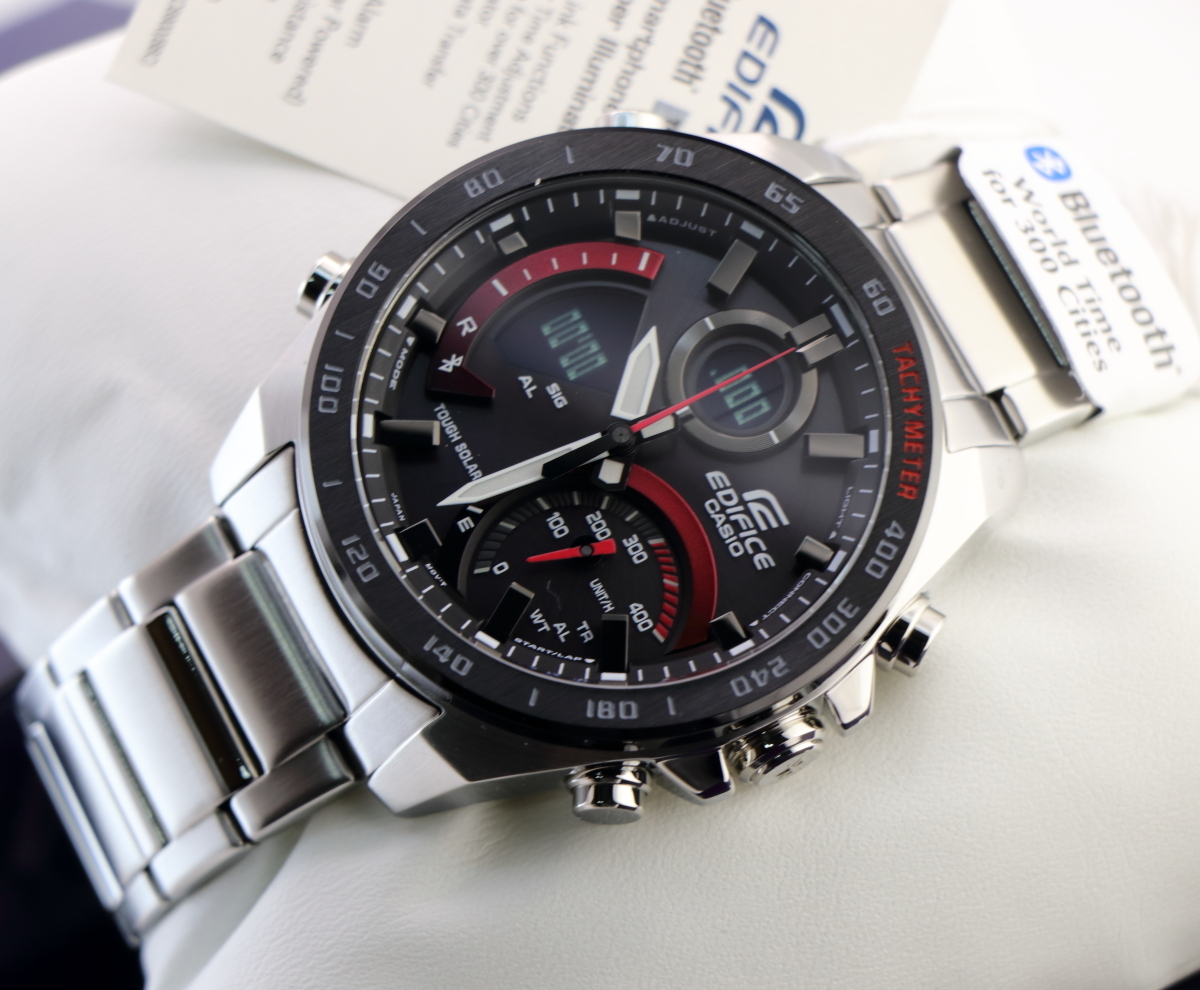 新品EDIFICE ！スマホ連動 タフソーラー Bluetooth　モバイルリンク機能　クロノグラフECB-900DB-1A(内箱-1）レーシングクロノグラフ_5