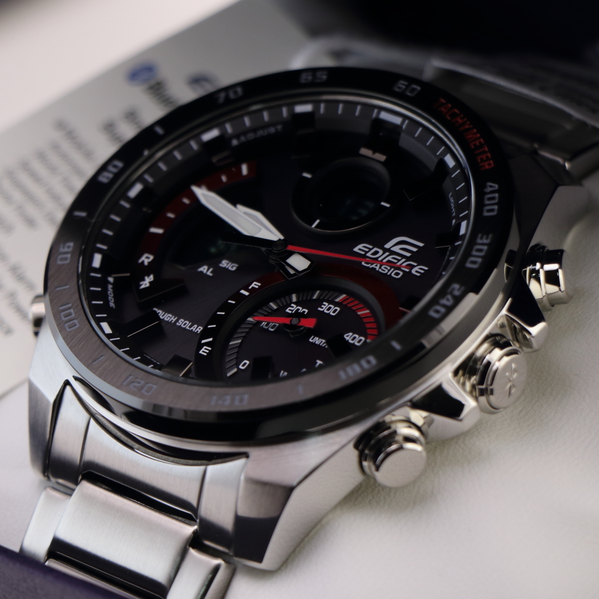 新品EDIFICE ！スマホ連動 タフソーラー Bluetooth　モバイルリンク機能　クロノグラフECB-900DB-1A(内箱-1）レーシングクロノグラフ_6