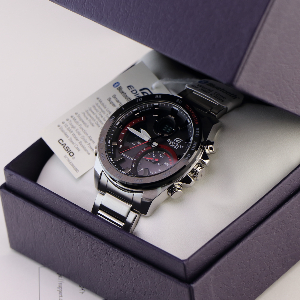 新品EDIFICE ！スマホ連動 タフソーラー Bluetooth　モバイルリンク機能　クロノグラフECB-900DB-1A(内箱-1）レーシングクロノグラフ_8