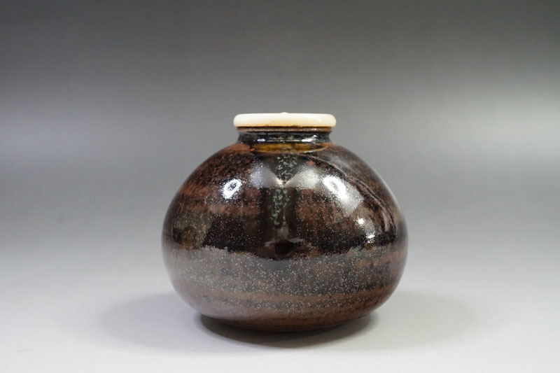 ☆茶3 松本鉄山 大名物 国司茄子 茶入 共箱 幅7.5cm 東