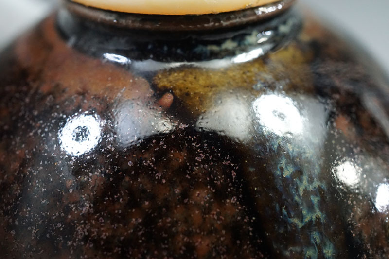 ☆茶3 松本鉄山 大名物 国司茄子 茶入 共箱 幅7.5cm 東お8-0809①