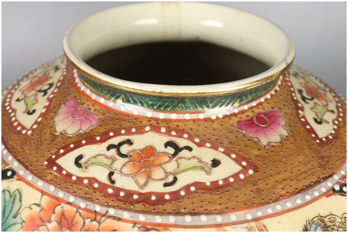 URA]中國制 造/彩絵花鳥文花瓶/7-9-176(検)花瓶/花器/花生/花入/壷/花