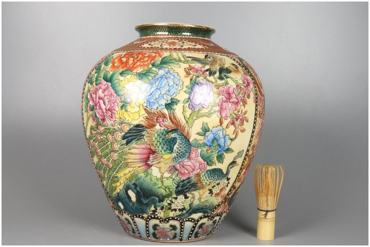 URA]中國制 造/彩絵花鳥文花瓶/7-9-176(検)花瓶/花器/花生/花入/壷/花