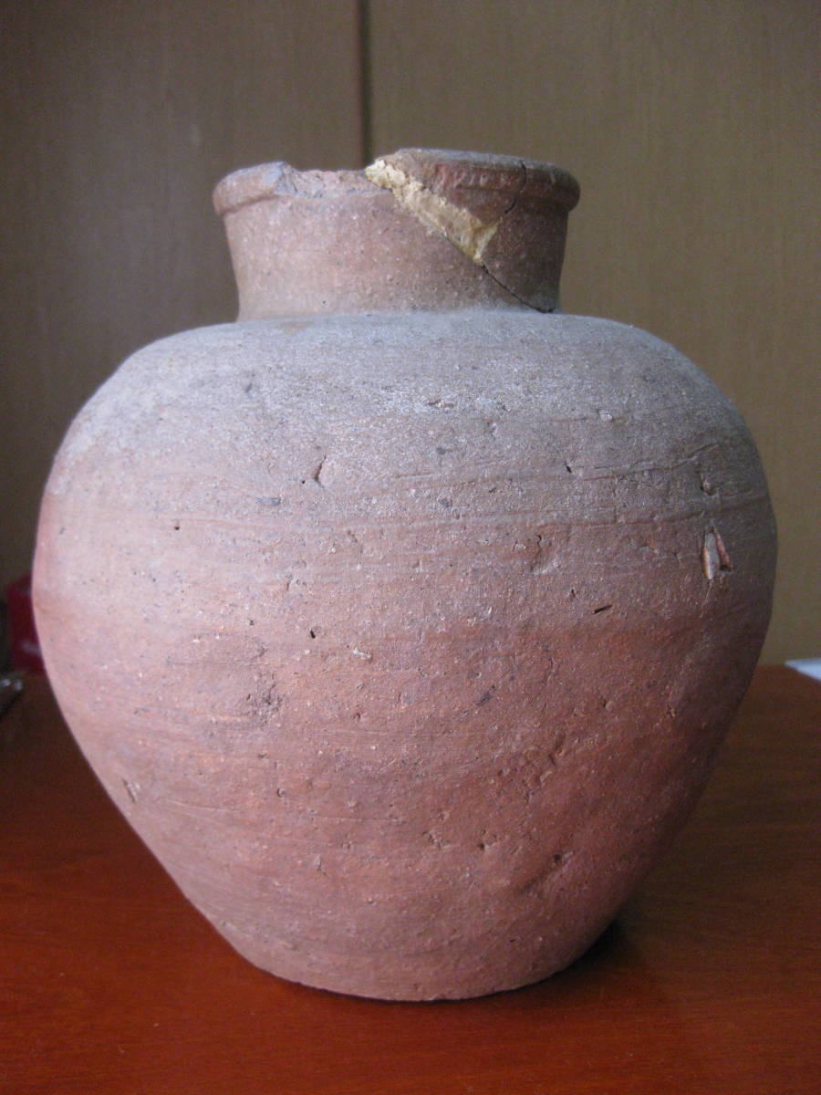 古信楽壺 28cm中壺 室町時代 素焼き 焼締陶器 古信楽壺 28cm