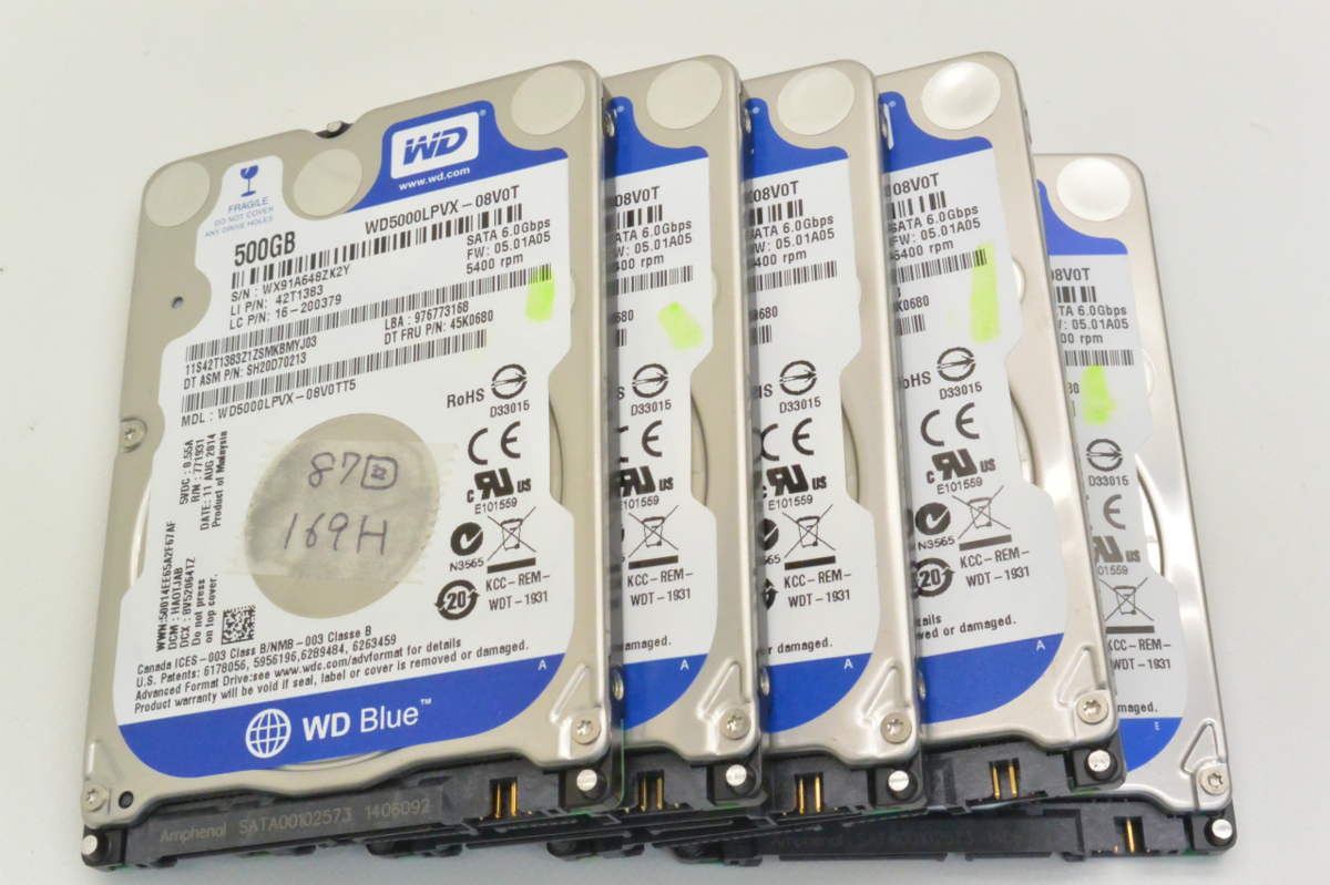 ジャンク扱い] WesternDigital 2.5'HDD 500GB 5本セット [26] SATA