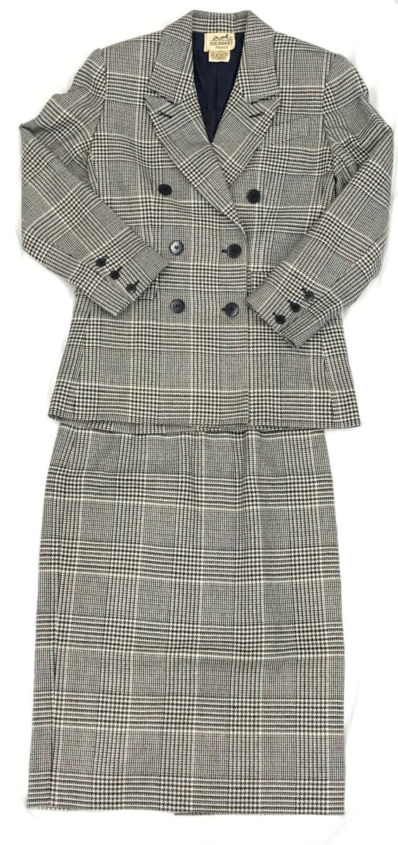 HERMES エルメス セットアップ スーツ ジャケット スカート チェック  
