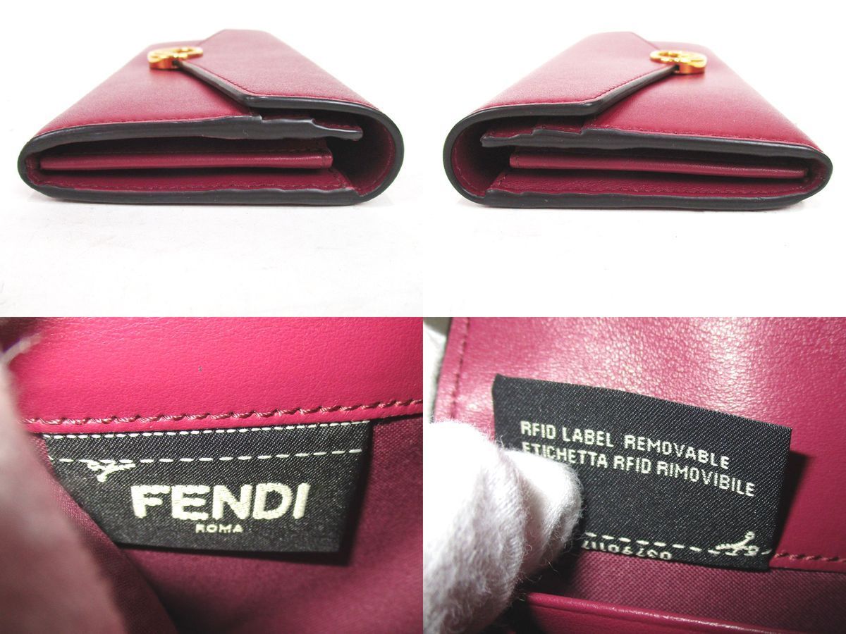★m1441 新品未使用!! フェンディ FENDI エフ イズ レザー コンチネンタルウォレット ニつ折長財布 ワインレッド レディース★ FENDI フェンディ ORIGAMI 蓮さんのスペシャルムービー公開！「フェンディ」100周年を記念し BEAUTY “バゲット“バッグは細