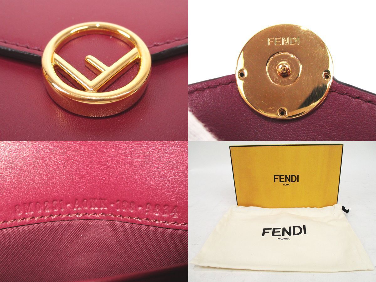 ★m1441 新品未使用!! フェンディ FENDI エフ イズ レザー コンチネンタルウォレット ニつ折長財布 ワインレッド レディース★ FENDI フェンディ ORIGAMI 蓮さんのスペシャルムービー公開！「フェンディ」100周年を記念し BEAUTY “バゲット“バッグは細