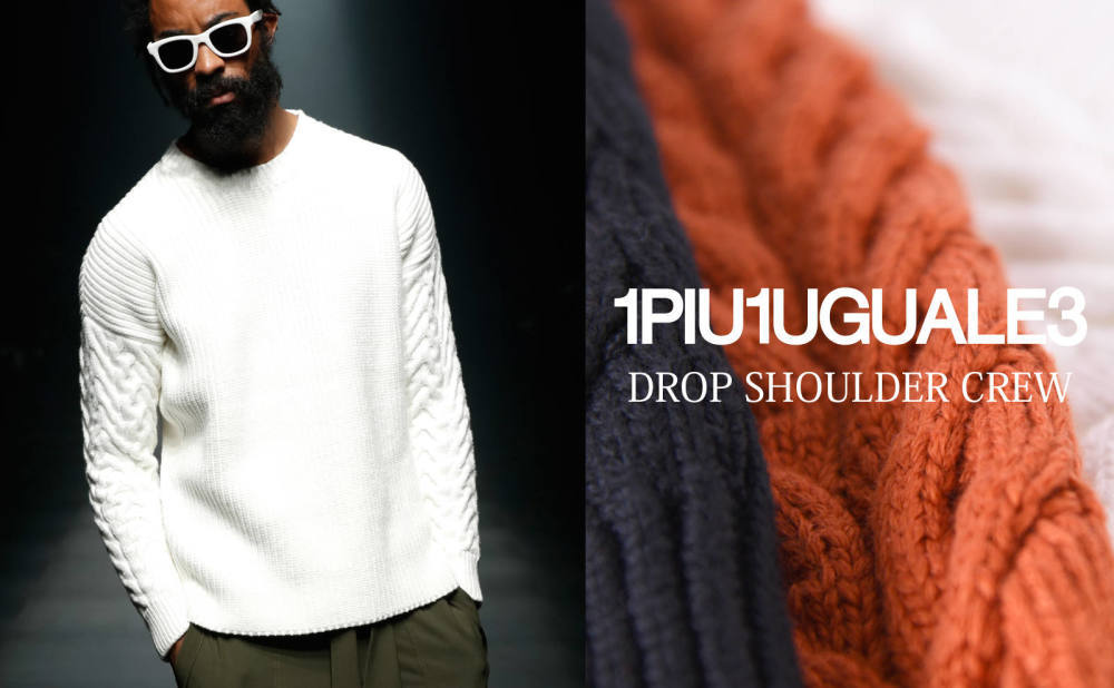 定価66000 新品 18AW 1piu1uguale3 DROP SHOULDER CREW ニット 黒 