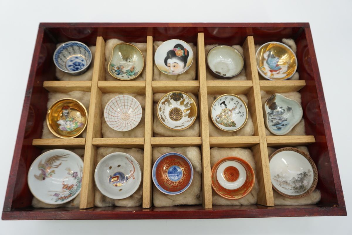 道八製 染付 花草図 煎茶碗 五客セット 華中亭 煎茶道具 茶道具 在銘