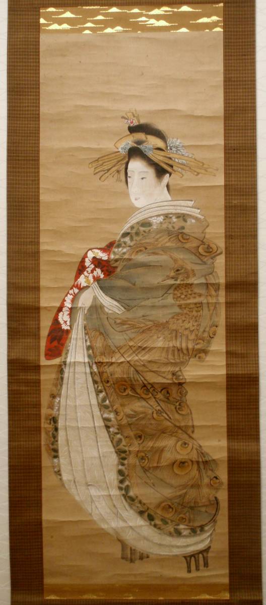 美人画 | 無落款 絹本 花魁図 浮世絵 模写伝来cj7662〈伝：葛飾北斎 