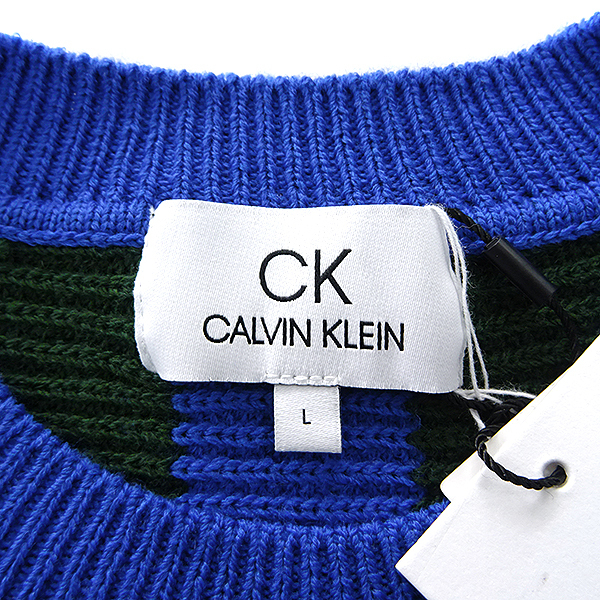 新品 2.9万 カルバンクライン ウール ストライプ ニット M 青 緑 【I43113】 CK CALVIN KLEIN メンズ 秋冬 セーター カジュアル 長袖 カルバンクライン ストライプ 新品 グレー マフラー オーバー