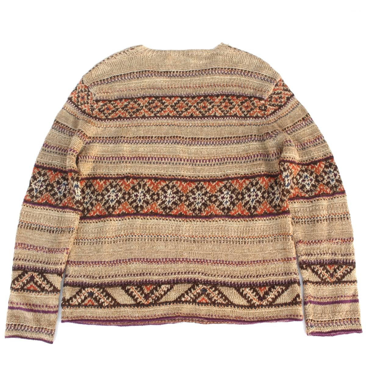(09150)良品90s-00s RalphLaurenラルフローレン絹麻HAND KNITセーターL (民族柄ネイティブ シルク リネン紺タグ ハンドニットPoloポロ) POLO Ralph Lauren | ThriftTale リネン