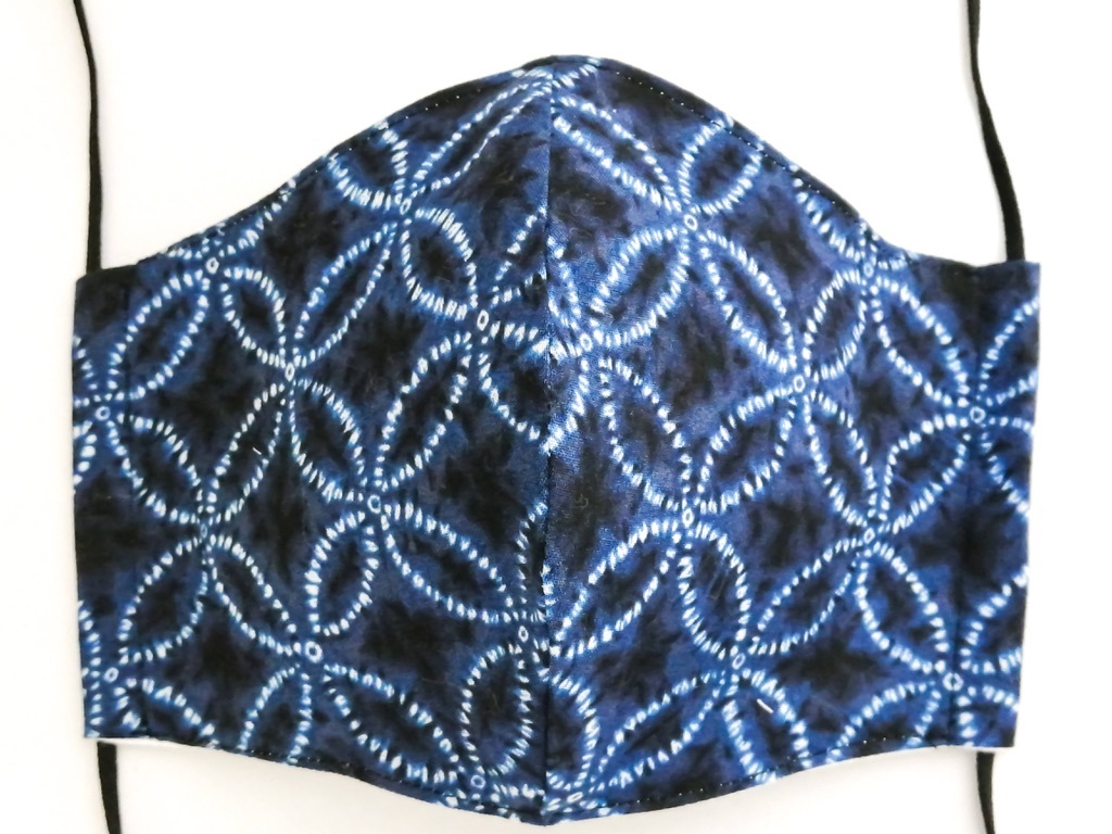 藍色 絞り風七宝模様 SH-bl10♪ メンズサイズ♪おしゃれ 立体 インナーマスク 薄地 ダブルガーゼ ハンドメイド 黒ゴム紐つき 送料無料_1