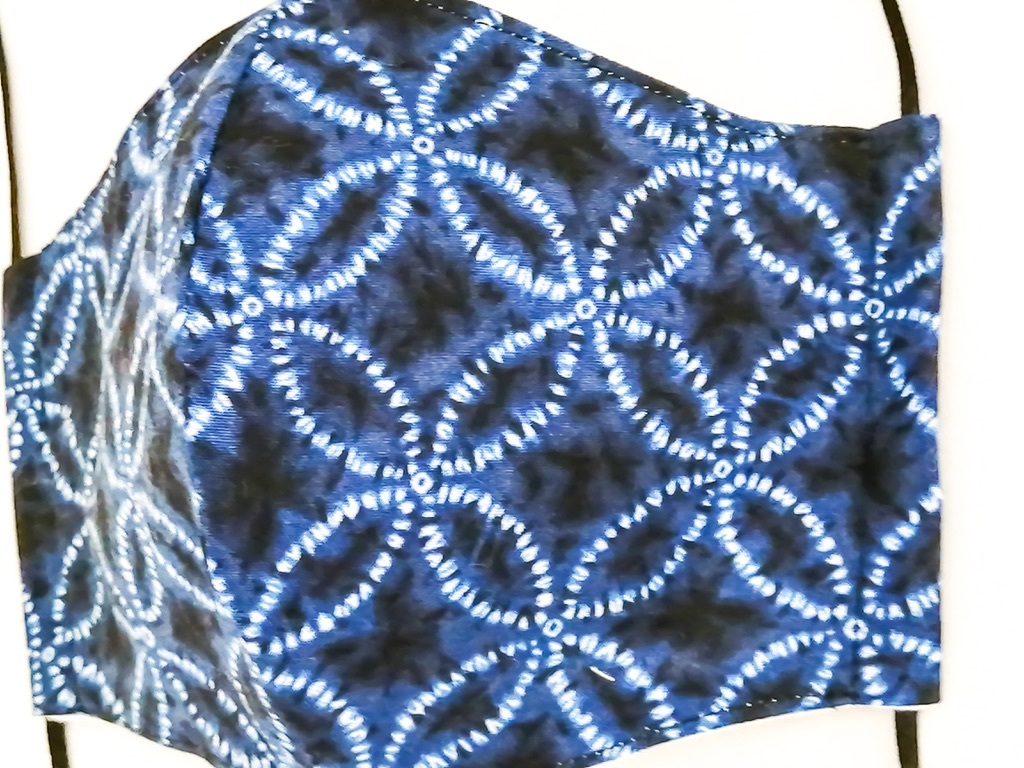 藍色 絞り風七宝模様 SH-bl10♪ メンズサイズ♪おしゃれ 立体 インナーマスク 薄地 ダブルガーゼ ハンドメイド 黒ゴム紐つき 送料無料_2