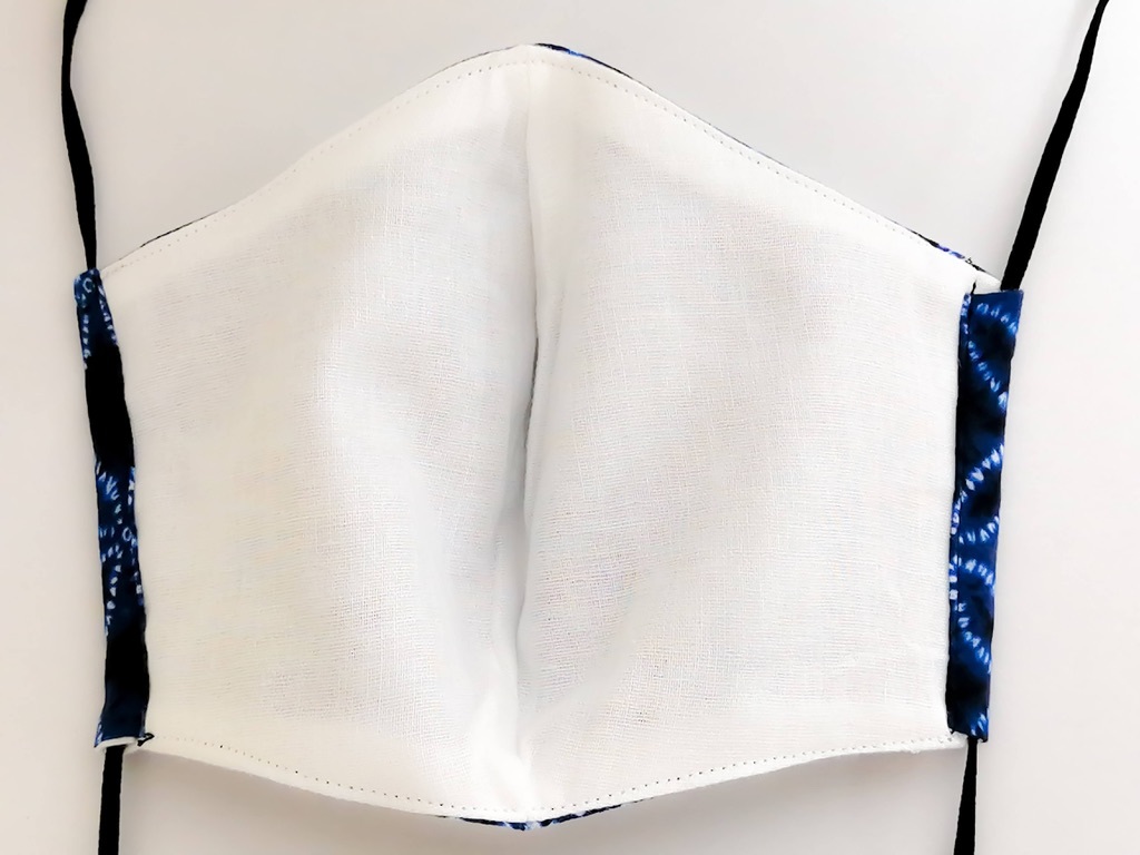 藍色 絞り風七宝模様 SH-bl10♪ メンズサイズ♪おしゃれ 立体 インナーマスク 薄地 ダブルガーゼ ハンドメイド 黒ゴム紐つき 送料無料_4