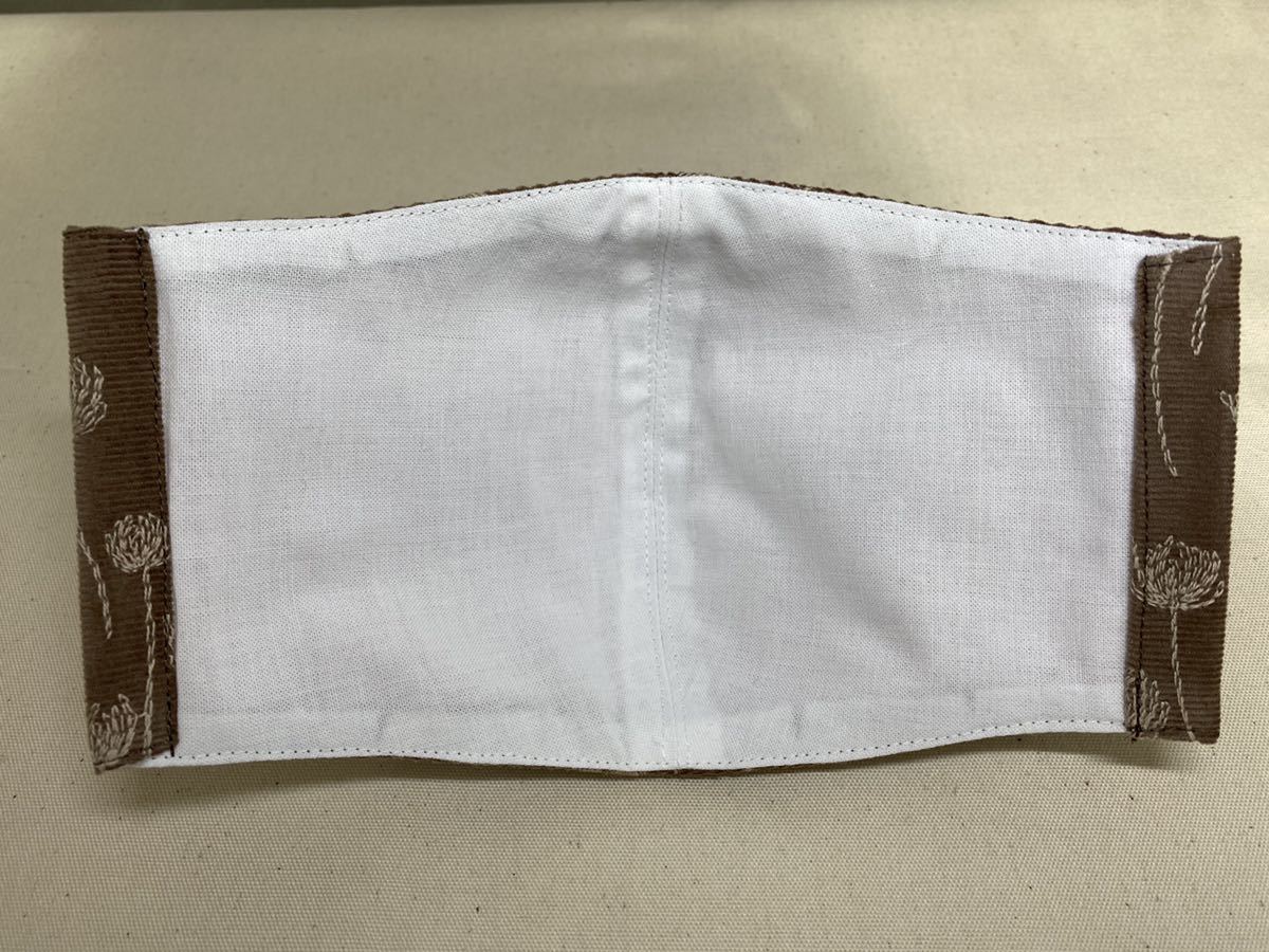 ☆ハンドメイド☆マスクカバー インナーマスク　コーデュロイ　モカブラウン　花柄　刺繍　秋冬　_5