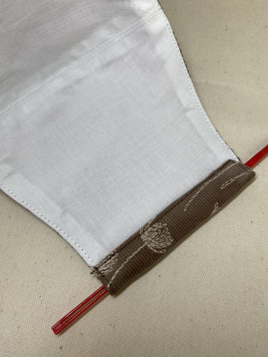 ☆ハンドメイド☆マスクカバー インナーマスク　コーデュロイ　モカブラウン　花柄　刺繍　秋冬　_6