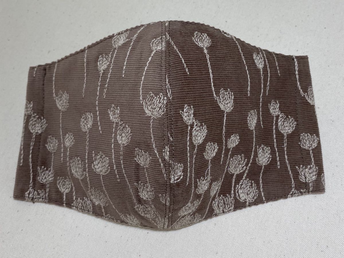 ☆ハンドメイド☆マスクカバー インナーマスク　コーデュロイ　モカブラウン　花柄　刺繍　秋冬　_7