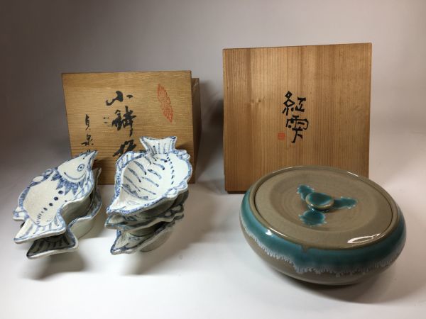290.双魚大鉢（共箱） 甕雫 旧家蔵出 貞泉 魯山人写 魚