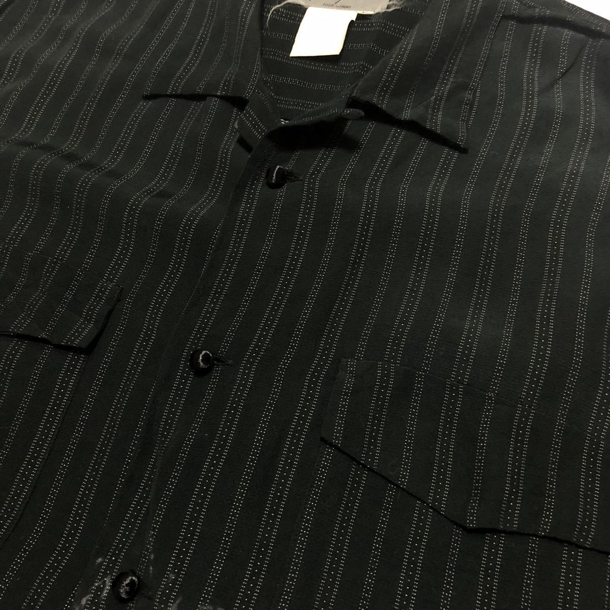 80s Yohji Yamamoto POUR HOMME シャツジャケット Yohji Yamamoto pour Homme black jacket with brown stripe — 80s