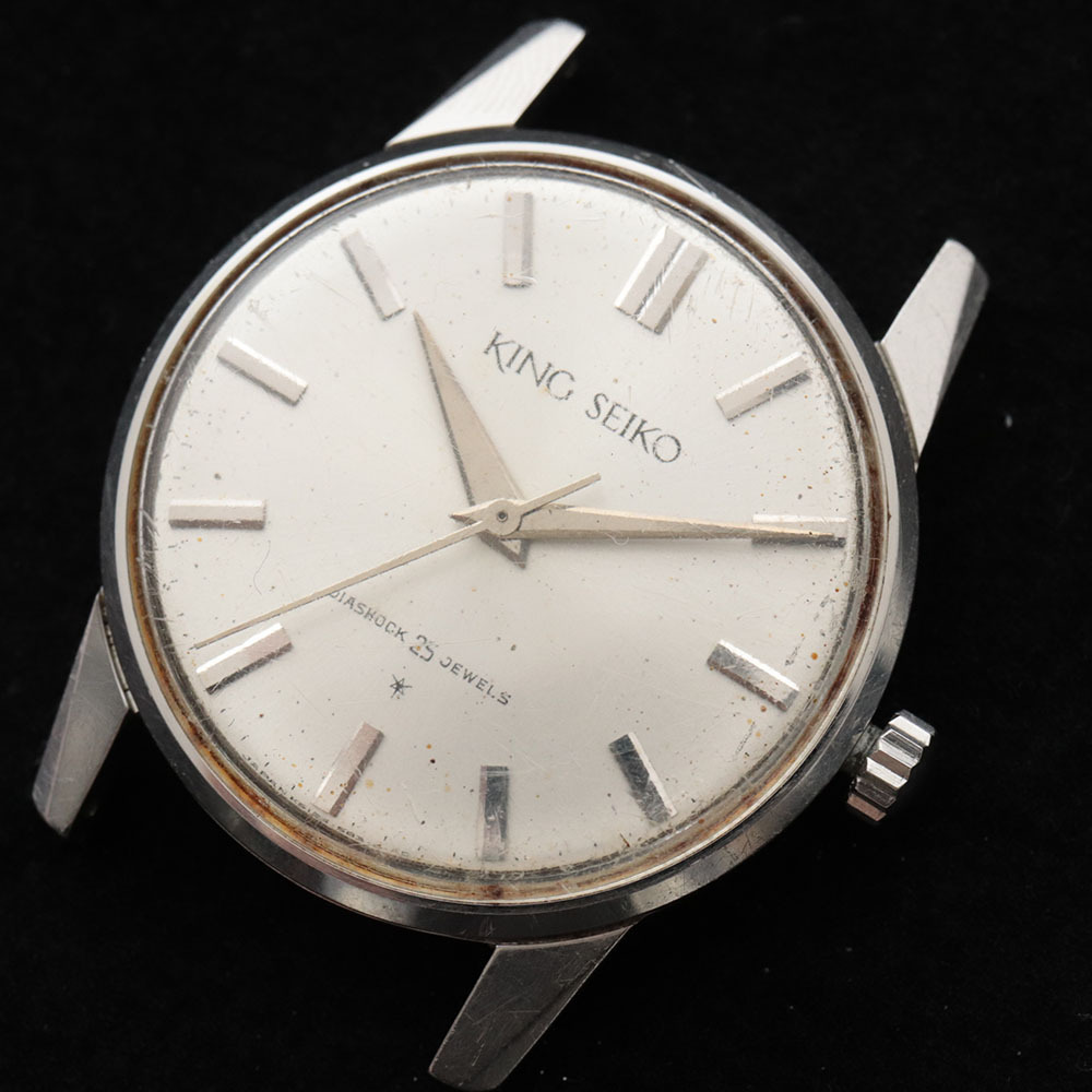 ■ KING SEIKO キングセイコー 腕時計 フェイスのみ DIASHOCK 25石 自動巻き 約30g メンズ シルバー 文字盤シルバー 動作品 中古