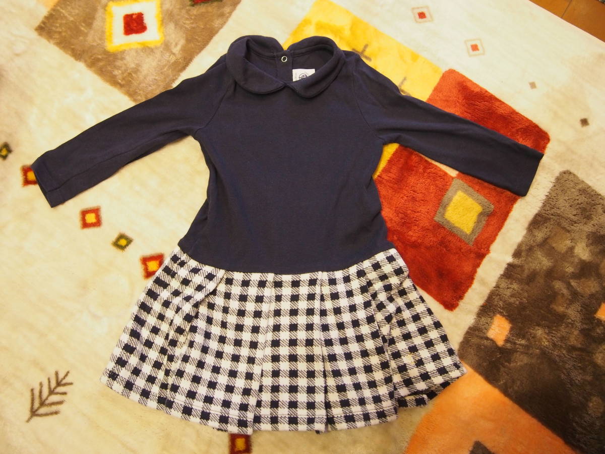 プチバトー 80ベビー18ｍ81ｃｍ 無地のトップス部分とヴィシーチェックコンビワンピース Petitbateau 女の子用 売買されたオークション情報 Yahooの商品情報をアーカイブ公開 オークファン Aucfan Com