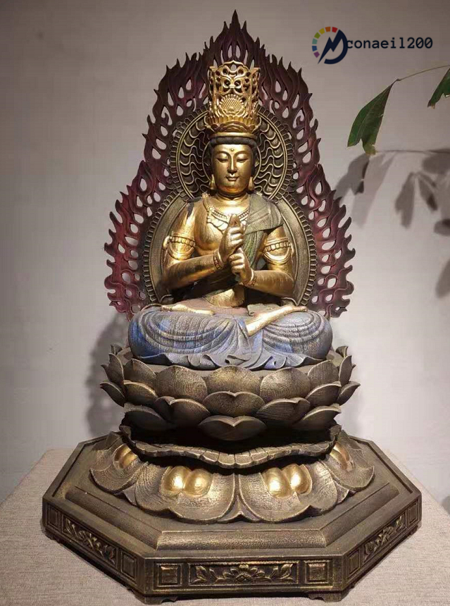 高62cm 井波彫刻 一刀彫り　仏教工芸品　香樟材　木彫仏教　大日如来座像 新作登場，大得価 仏教美術 香樟材 大日如来座像 珍品 大型