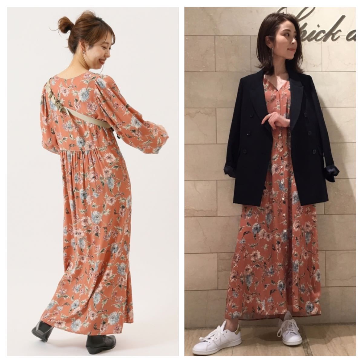 スピックアンドスパン フォークプリントドレス フラワープリント V  