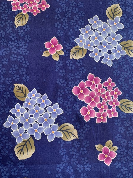 美品 浴衣反物3点セット 着尺 綿 長さ12.5m 巾39cm 紺地 流水とサツキ