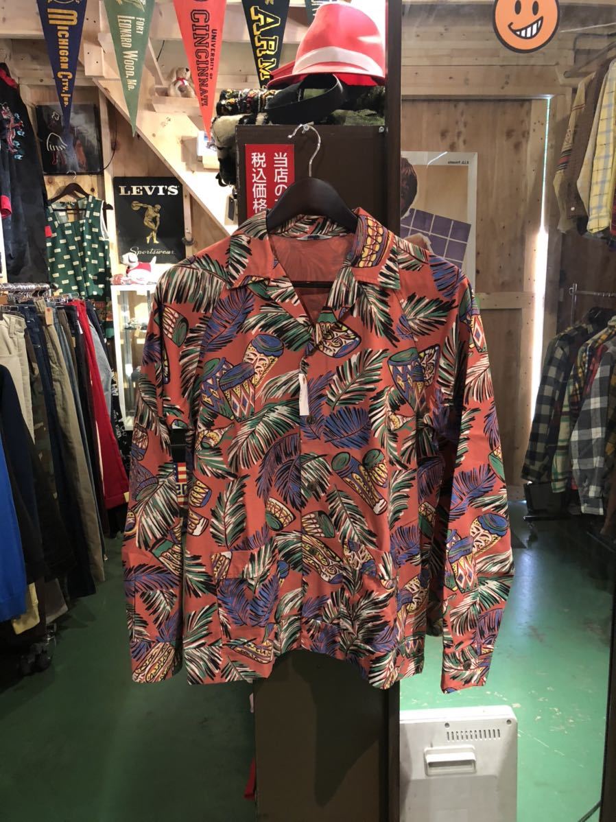 デザイン◎ BEAMS ビームス　長袖コットンアロハシャツ　M ピンク　総柄　/ メンズブランド　限定　コラボ　オールド　古着