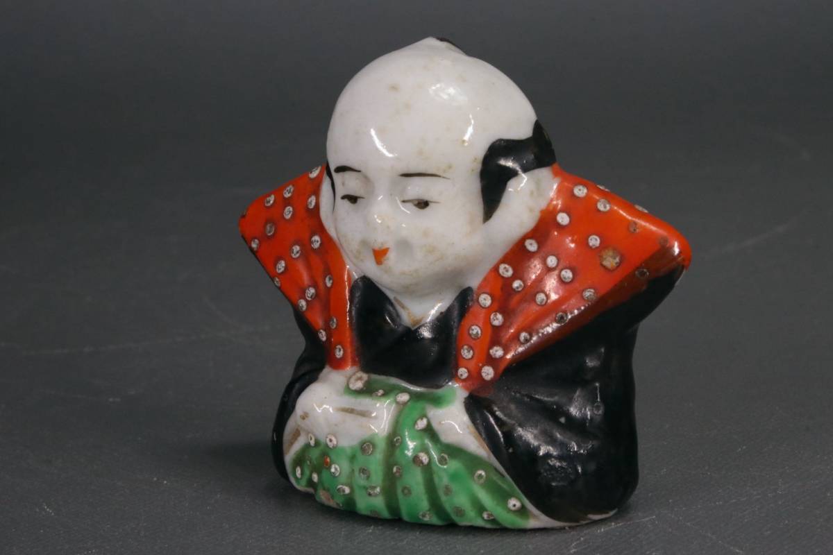 ④ 古い 福助 磁器人形 色絵 福助人形 陶磁器 陶器製 裃 福耳 縁起物 