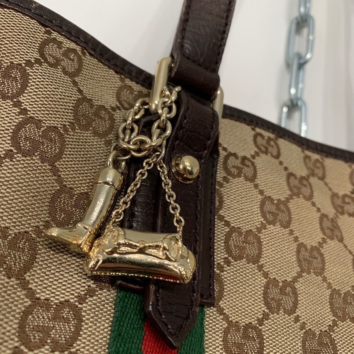GUCCI】グッチ トートバッグ リボン柄 チャーム付 ブラウン(トート 
