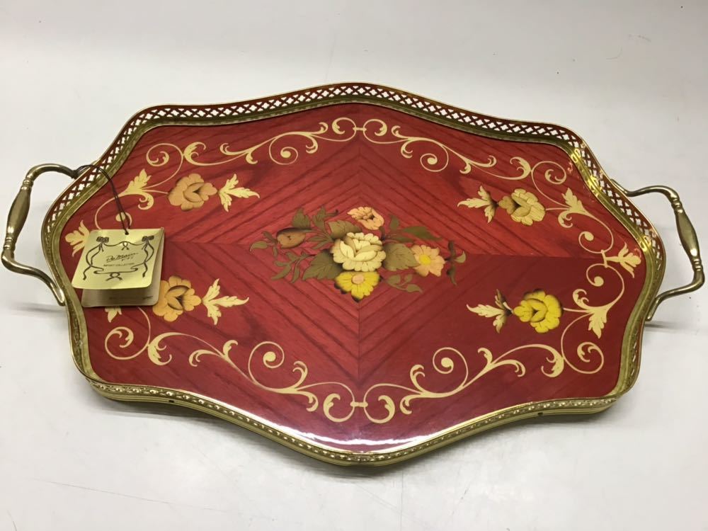 ☆未使用☆ Demain／ドマン イタリア製 象嵌(ぞうかん)細工 お盆 タグ