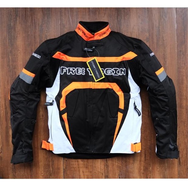 バイクジャケット サイズL オレンジ レーシング 綿インナー オックスフォード バイクウエア 防風防寒 プロテクター付き メンズ 3シーズン