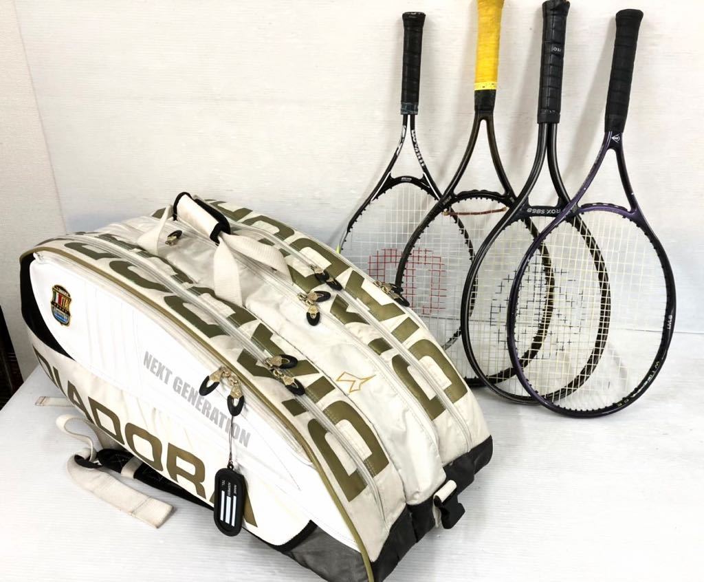 お得！◆ディアドラ DIADORA◆テニス用ラケットバッグ ＋ YONEX／DUNLOP 等 硬式ラケット4本セット