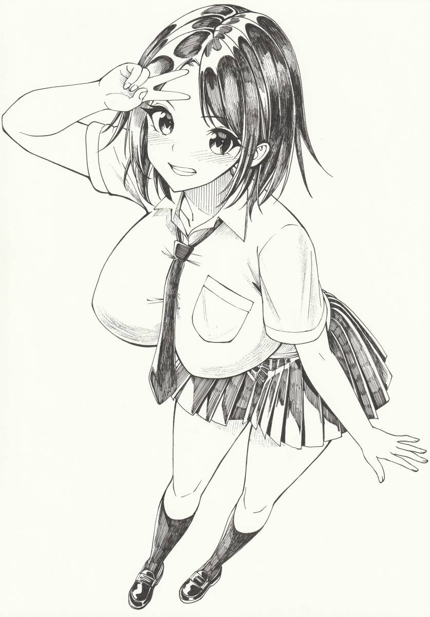 手描き イラスト 女子高生 ピース 原画 手描きイラスト 売買されたオークション情報 Yahooの商品情報をアーカイブ公開 オークファン Aucfan Com