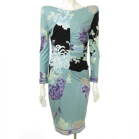 希少 大人気 レオナール Leonard Paris シルク ジャージー ワンピース ドレス 総柄 レディース イタリア製 38 M相当 ブラック 黒 送料無料 Uphl Co Ug