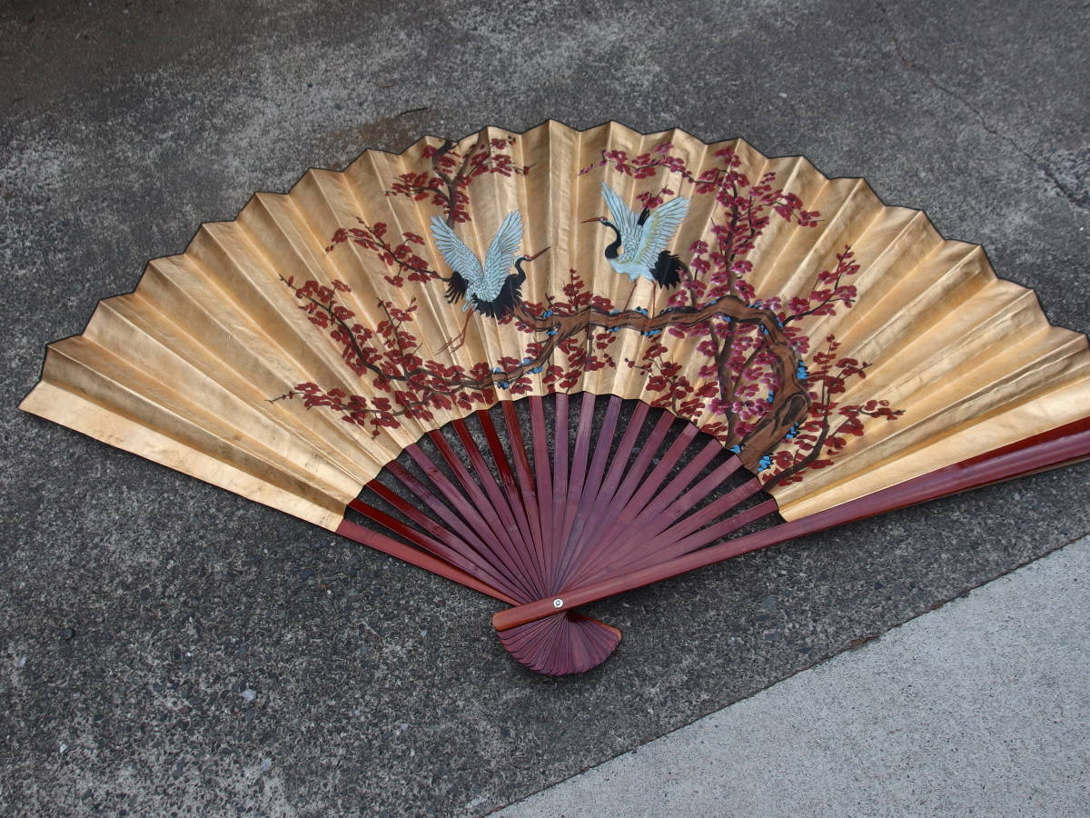 21f25 O 大扇子 金銀箔掛扇 鶴図 縁起物 飾り扇 中国 和風 床の間 応接室 箱付 金箔 和風 売買されたオークション情報 Yahooの商品情報をアーカイブ公開 オークファン Aucfan Com