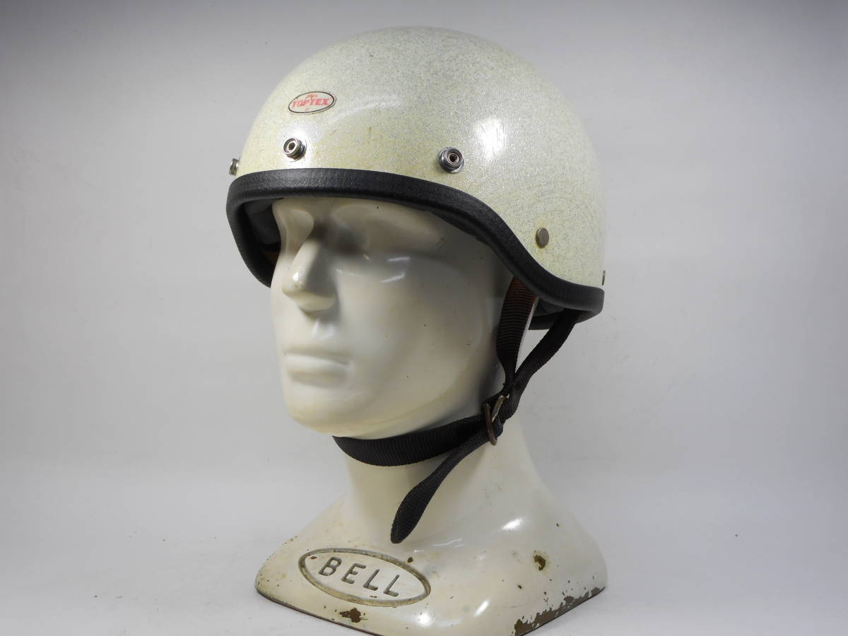 60s BELL TOPTEX ハーフヘルメット 白ラメ Mシェル ☆60年代 ベル 