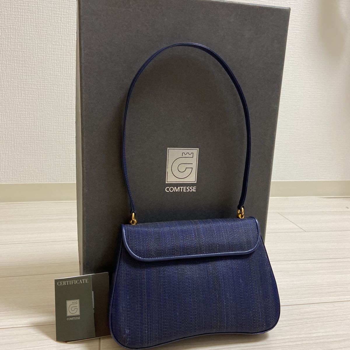 美品コンテスCOMTESSE ホースヘアハンドバッグ水色