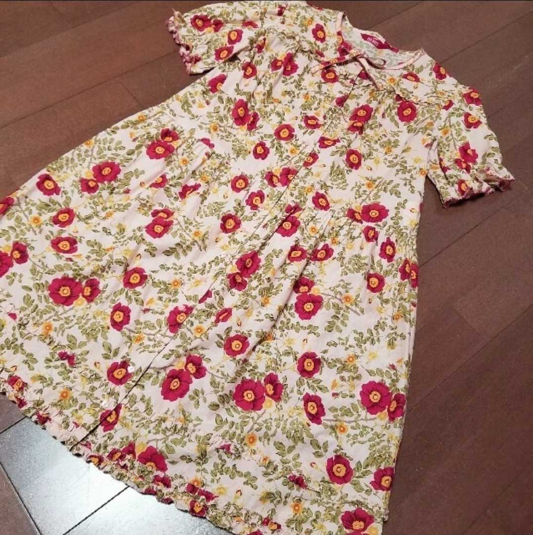 美品ピンクハウス☆ローズ柄♪チュニックワンピース 綿ローン ブラウス