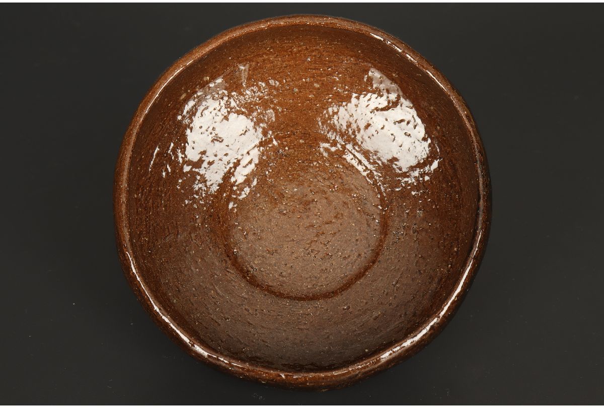 URA]大樋長阿弥 造/大樋飴釉平茶碗/共箱/B-45(検)骨董/