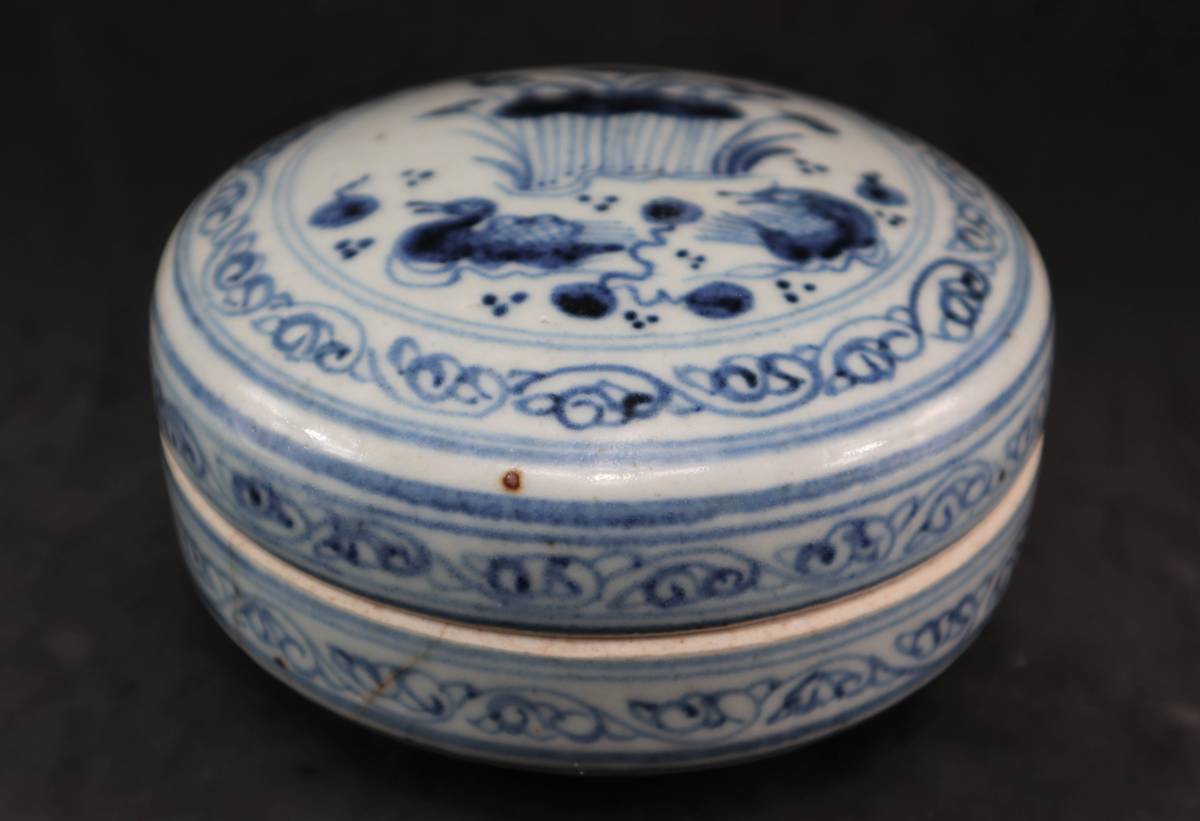 大清康熙年製 銘 染付 山水図 肉池 / 時代物 清 康熙年 中国美術 朱肉